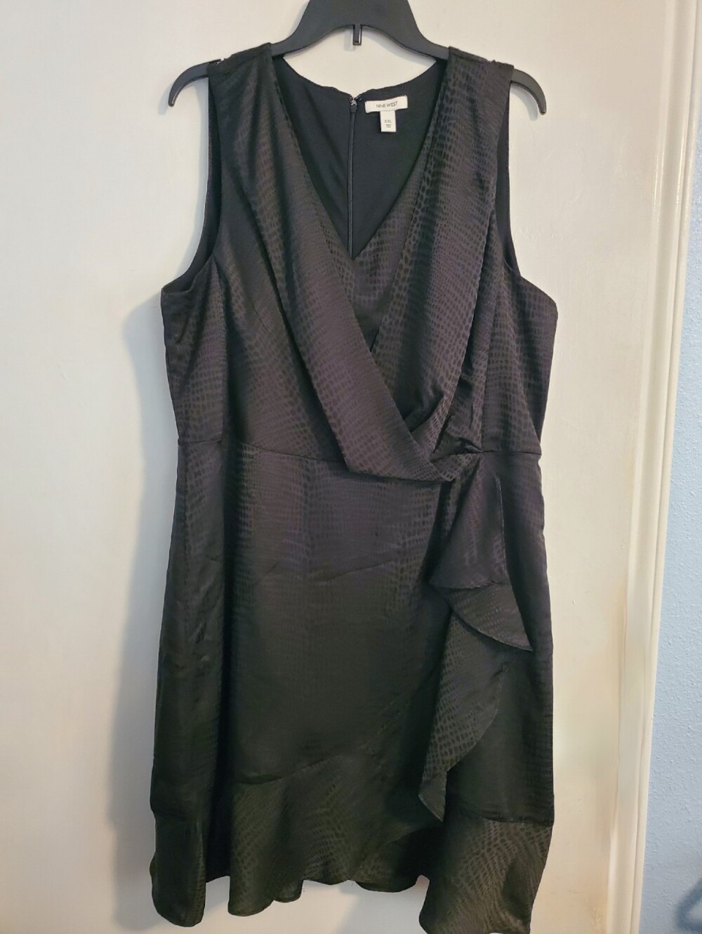 Nine West Black Sleeveless Faux-Wrap Dress